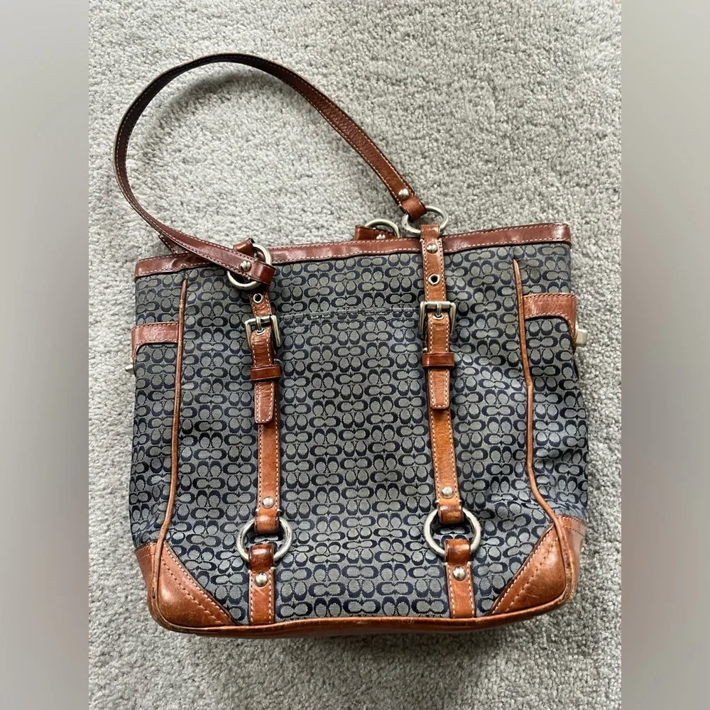 Coach Stylish Brown and Denim Blue Patterned Women's Bag - Picture 3 of 4